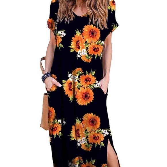 💛SUMMER NYC  BLACK Floral MAXI DRESS *NWT* - Picture 2 of 4